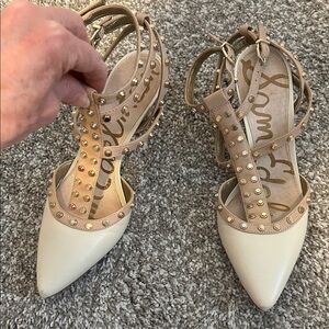 Sam Edelman Cream and Tan Studded Heels